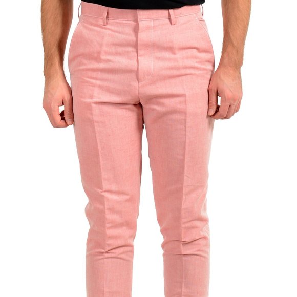 Hugo Boss Men's Pirko1 Pink Linen Flat Front Dress Pants US 30R IT 46